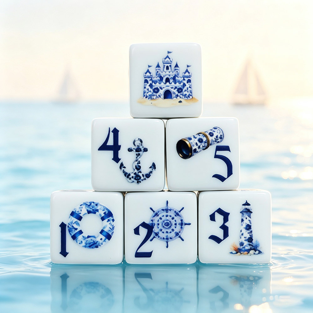 Board Game Print - 12 sztuk niebieskich, marynistycznych kostek akrylowych